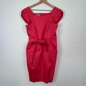 Armani Collezioni Tie Front Ruffle Sleeve MIDI Dress in Ruby Pink Size 10